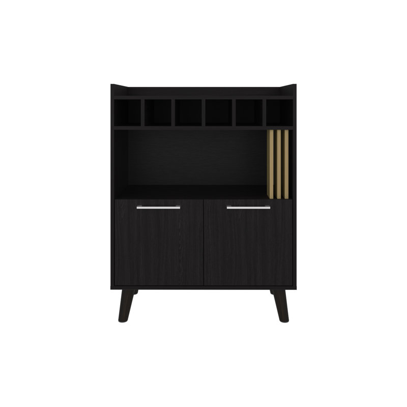 Armoire de bar 40 po avec six bouteilles, deux armoires à deux portes, quatre tablettes, foncée, haute solution d'espace