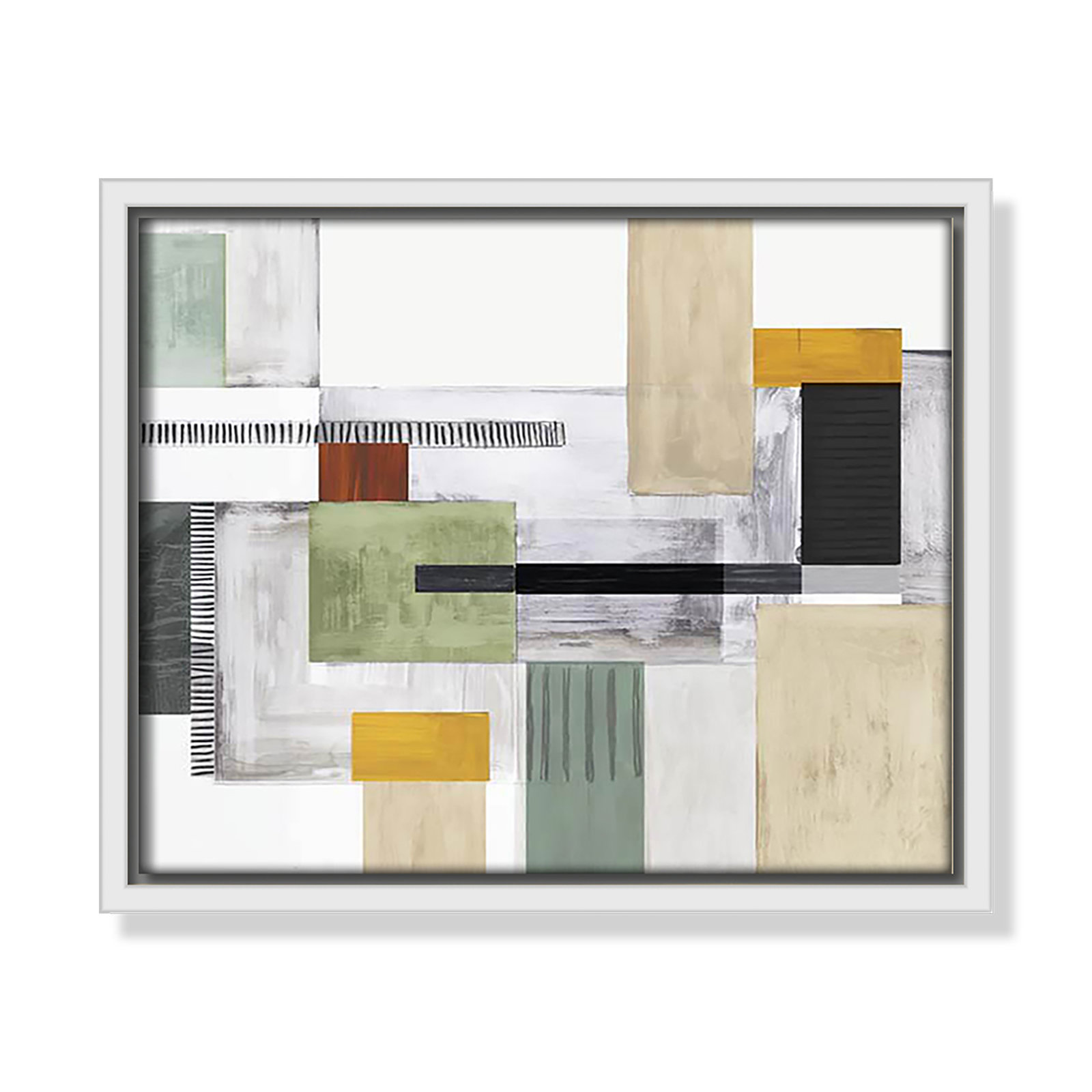 Playful Blocks Print by Tom Reeves, 9.5" H x 11.5" W x 2" D, White Floater Framed, No Mat