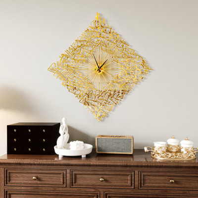 Diamant Ayatul Kursi horloge murale en métal, calligraphie arabe 3D, art mural, horloge murale, décoration murale silencieuse en métal découpée au laser
