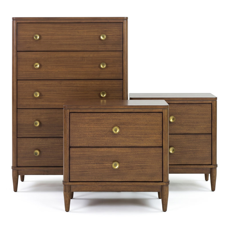Arrandale Solid Wood 3-Piece Nightstand with USBs, 3 pièces : commode basse, 2 tables de chevet