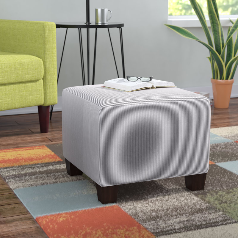 Fernando Upholstered Ottoman, Oxford Stripe Charcoal