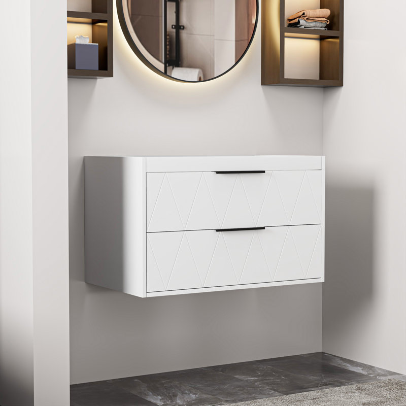 Base de meuble-lavabo simple mural 30 po seulement, armoire flottante avec tiroirs à fermeture en douceur, comptoir d'évier non inclus