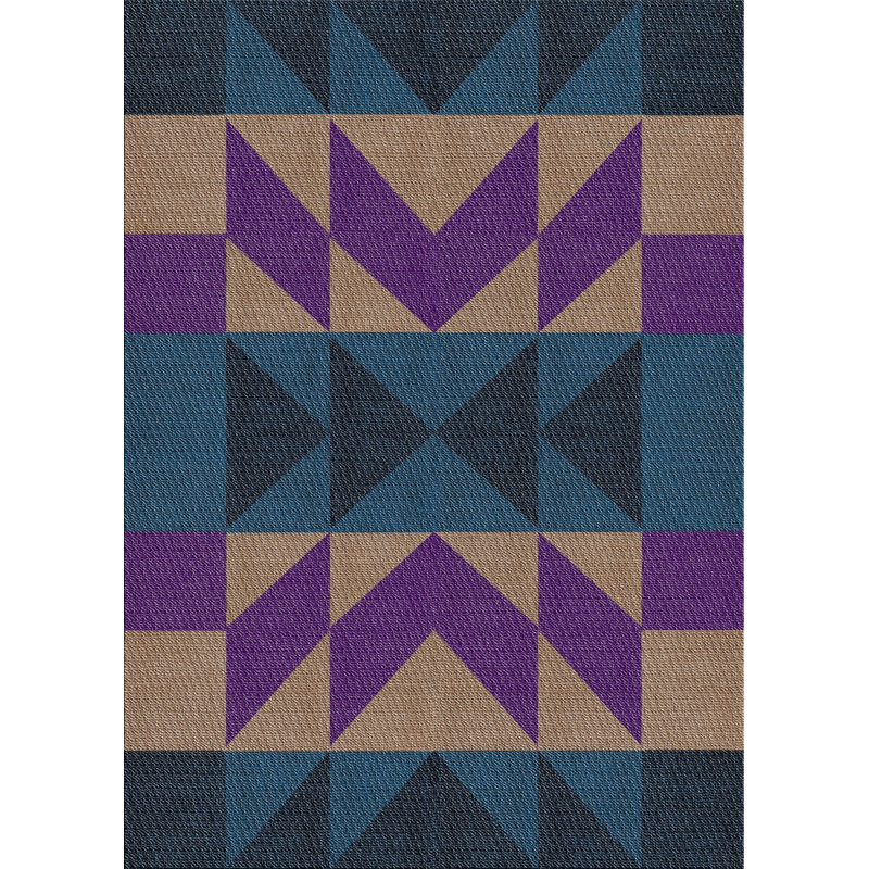 Tapis décoratif géométrique brun/bleu/mauve Rethman, Rectangle 7 pi x 9 pi