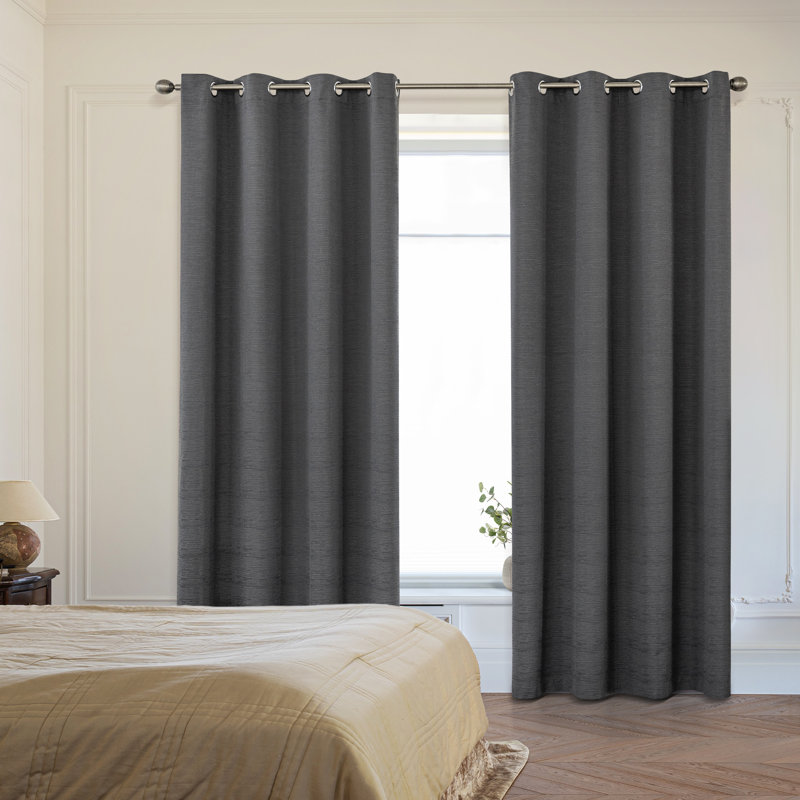 Diaan Blackout Cotton Blend Grommet Curtain Panel Pair (Set of 2), 52" W x 84" L, Dark Gray