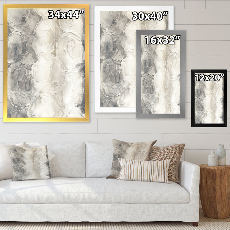 Toile abstraite, reproduction de cercle gris, cercles gris I, Encadrement blanc, H 20 po x l 12 po x P 1 po