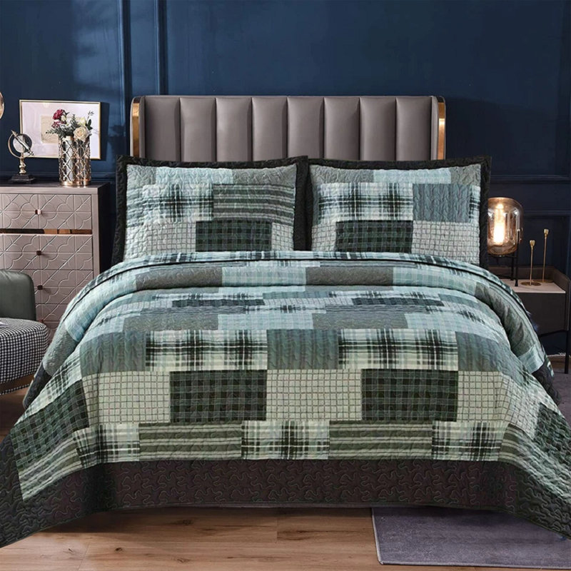 Cotton Blend Patchwork Duvet Cover Set with Pillowcases, Single Duvet Cover Set + 1 Standard Pillowcase, Grey