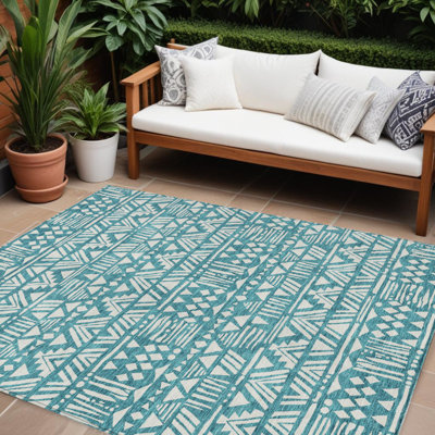 Tapis bleu sarcelle et ivoire lavable 10 pi x 14 pi bleu sarcelle et ivoire Southwestern