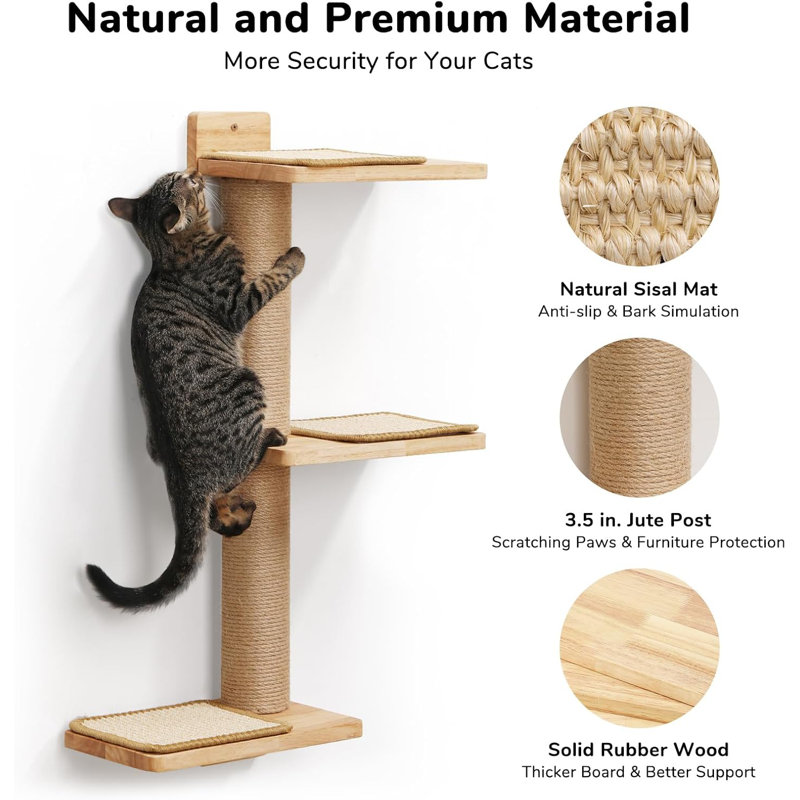 Tablettes murales pour chat, grattoir à chat 3 en 1
