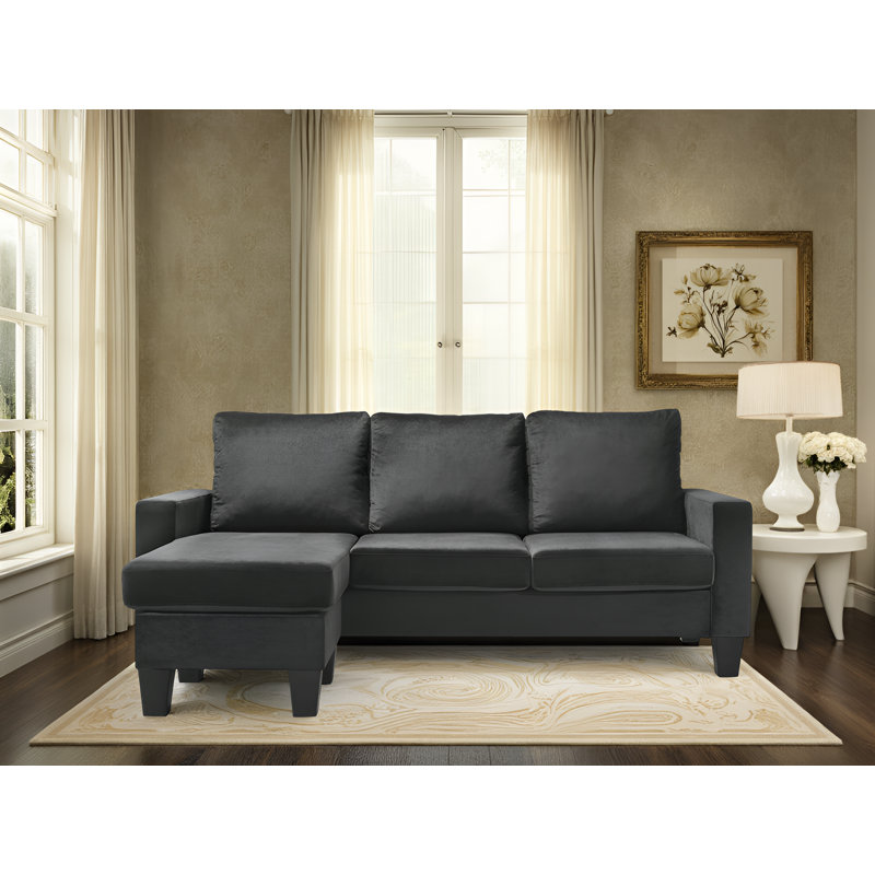 Erlangen Velvet Sofa Chaise, Black