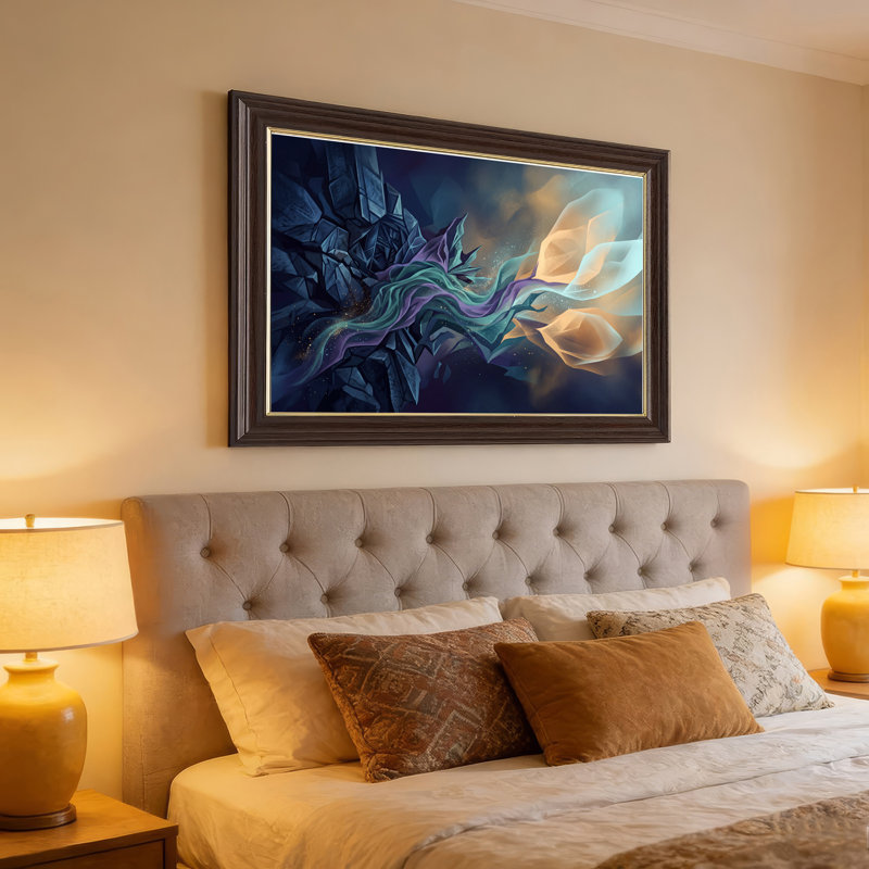 Art mural sur toile bleu et orange, 16"H x 24"W