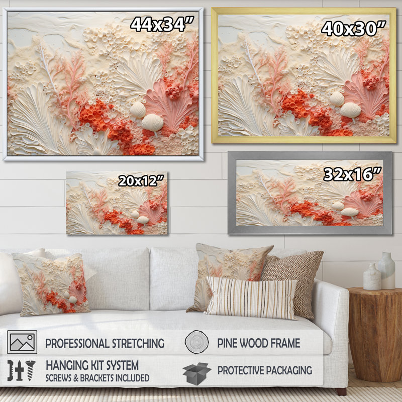 «Rose and White Coastal Coral Collage V - Coastal Coral Under Water», art mural encadré, H 12 po x l 20 po x P 1 po
