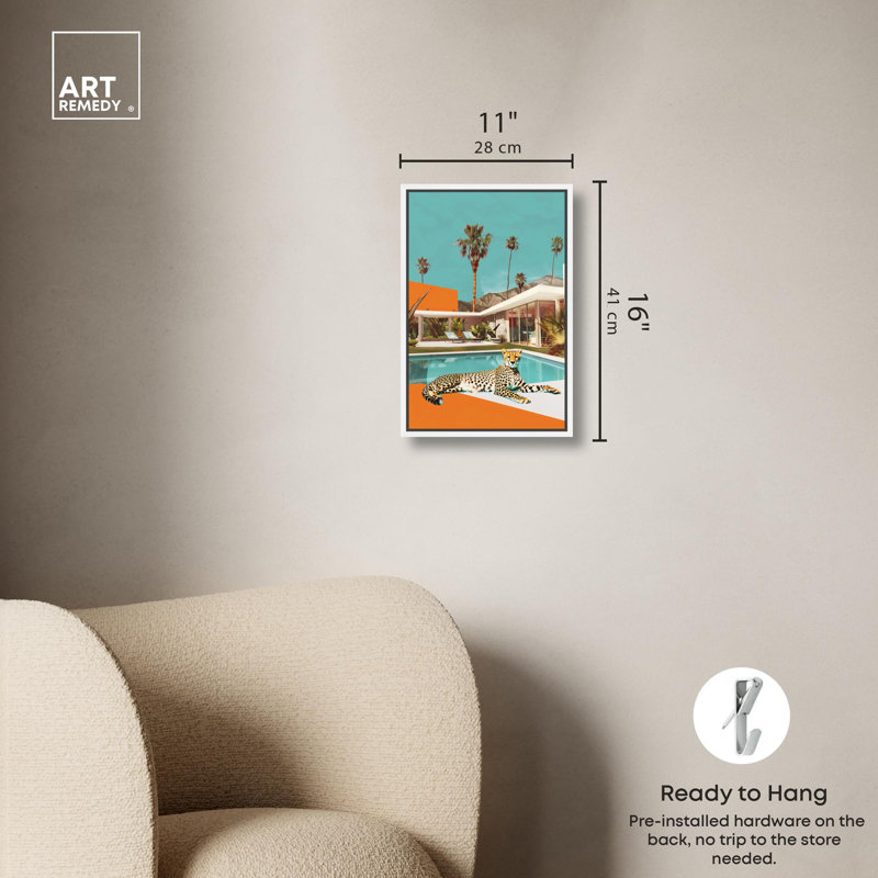 Art, art moderne, toile de tigre, guépard, Cadre flottant blanc, H 16 po x l 11 po