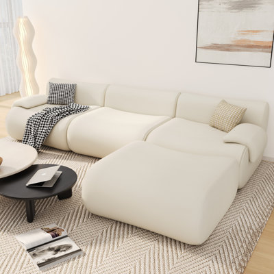 113" Modular Sectional Boneless Rounded‑Edge Sofa, Upholstered Curved Silhouette Cloud Couch with Ottoman, Oversized Morden Deep Seat for Living Room