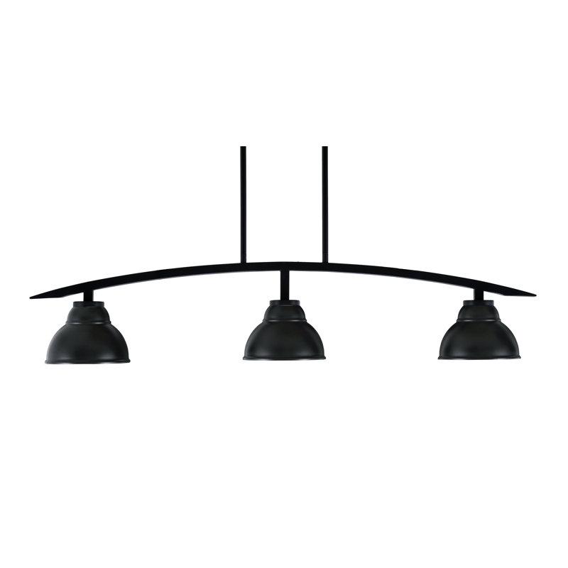 Luminaire pour îlot de cuisine 3 lumières kurve au fini noir mat avec abat-jour en métal à double bulles, Noir mat