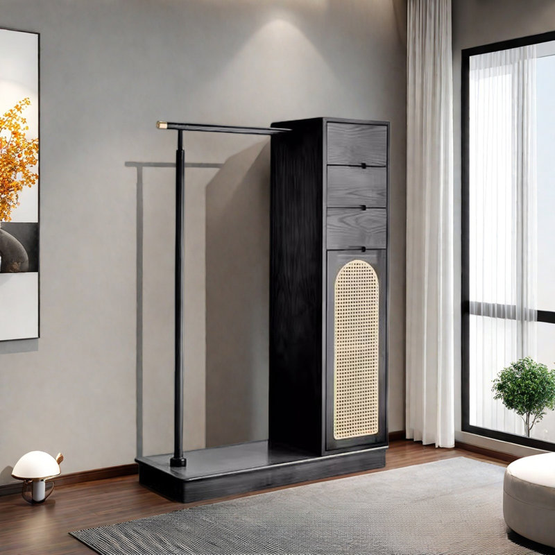 Portemanteau en bois massif avec rangement durable, Noir