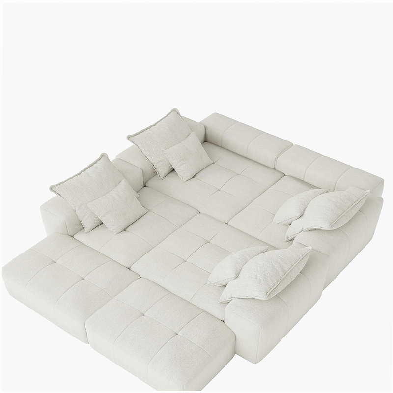 Modern Large Modular Sofa Set, Shiny Velvet Soft Pillow Sofa, with 8 Pillows, 8 DIY Assembly Patchwork Sofa, No Assembly Required, Beige