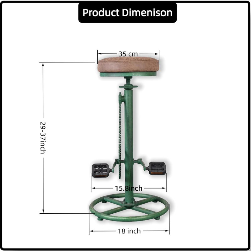 Analeesa Swivel Upholstered Adjustable Height Counter Stool with Metal Frame, Brown  Faux Leather/Antique Green Frame