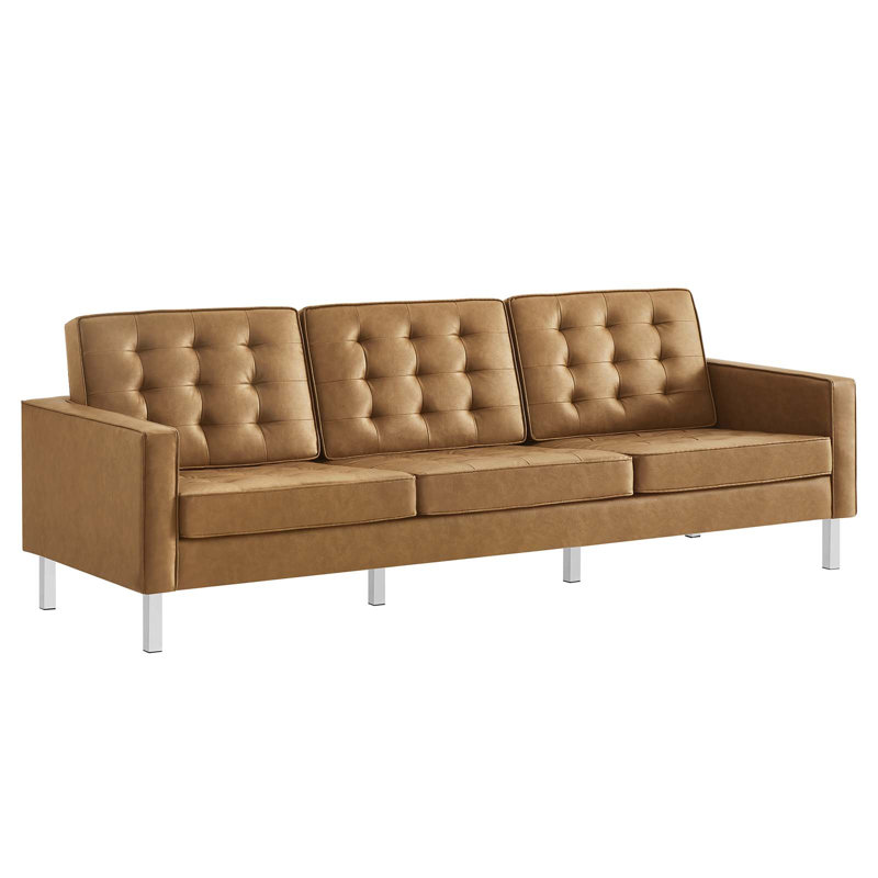 123'' Genuine Leather Sofa, Tan Genuine Leather