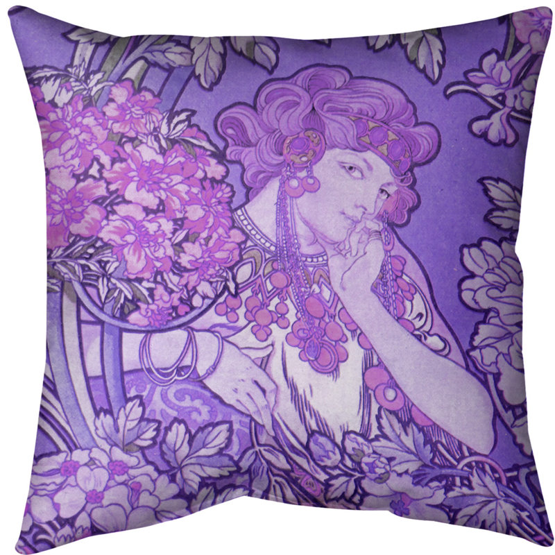 Coussin Alfons Mucha, 16 po x 1 po, Mauve, Faux lin