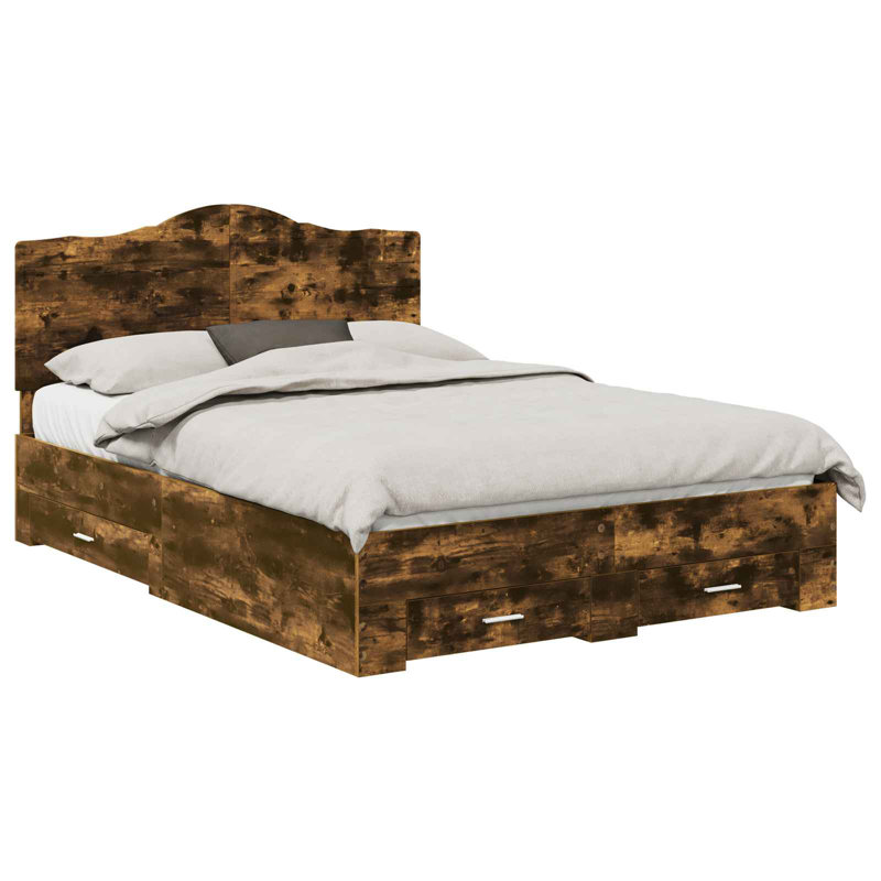 Bed Frame, European Double (140 x 200 cm), Smoked Oak