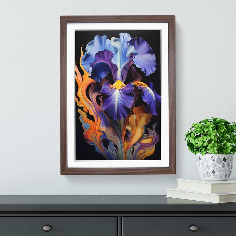 Iris Flower Art Deco - Framed Print, Walnut Framed, 64cm H x 46cm W x 2cm D