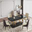 Table de salle à manger d'ingrédient moderne en marbre noir avec base à double piédestal Ingris-465584002