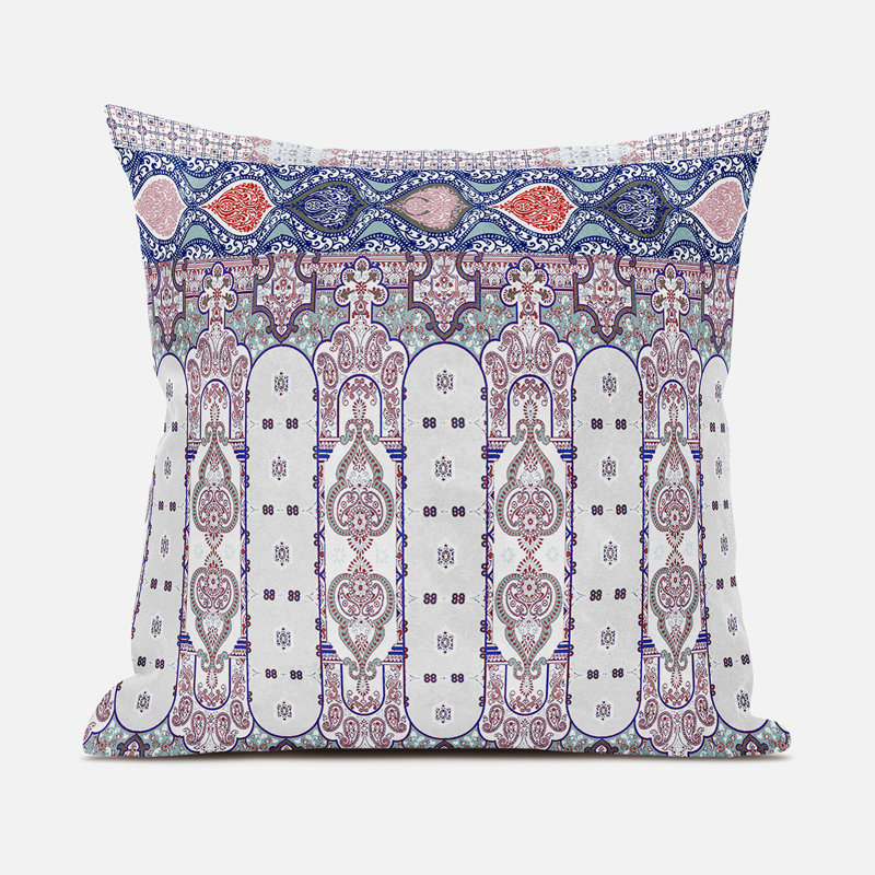 Polyester Throw Square Pillow Cover & Insert, Beige/Blue/Red, 16" W x 16" H