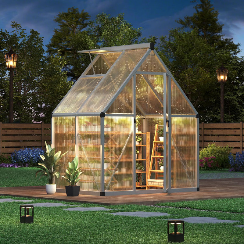 Greenhouse 6x4 FT Aluminum-Framed Heavy Duty Polycarbonate with Quick Setup Structure and Roof Vent Large Enhanced Outdoors Green House Kit