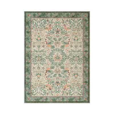 Tapis lavable à motif floral botanique vert sauge, tapis antidérapant traditionnel rétro pour le salon, la salle à manger et la chambre à coucher, revêtement de sol de style chalet