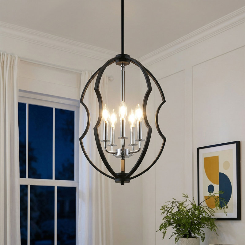 5-lamp matte black adjustable iron pendant light