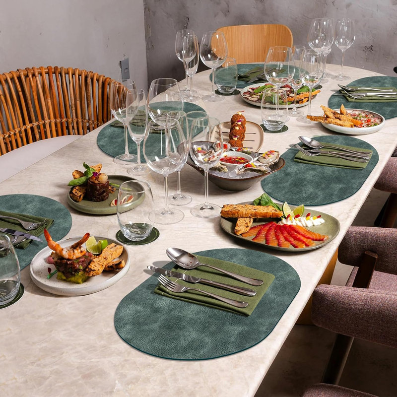 Napperons, ensemble de 6 napperons ovales résistants à la chaleur et lavables de 12 po x 17 po, napperons imperméables, napperons lavables pour cuisine, salle à manger, bleu et vert