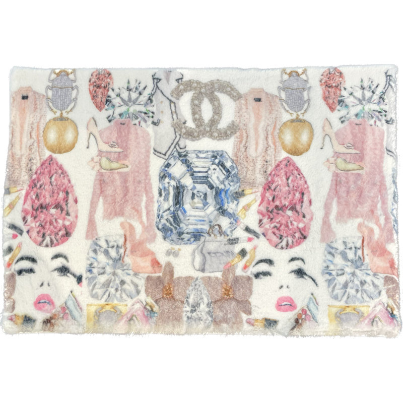 Geometric Area Rug, Pink White, Rectangle 5' x 7'