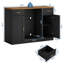Meuble-bar moderne de 148 cm avec mini-réfrigérateur, station de recharge USB, 2 tiroirs et portes cannelées – Meuble de rangement pour bouteilles et boissons avec plateau en bois, noir-559894527