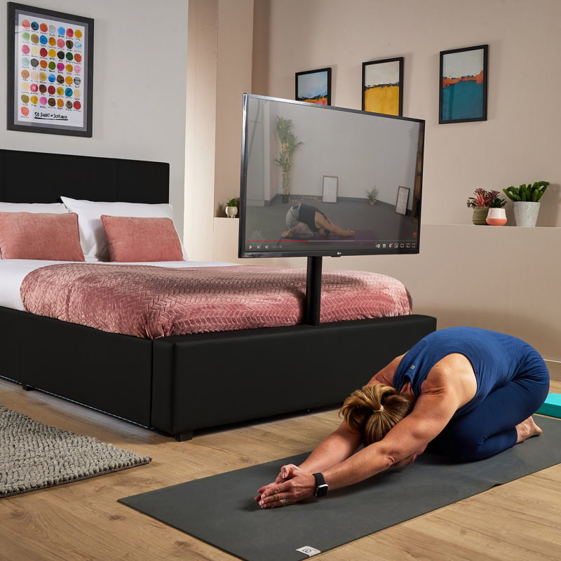 XR Living Ava Upholstered TV Bed with LED Lighting, Double (4'6), Black