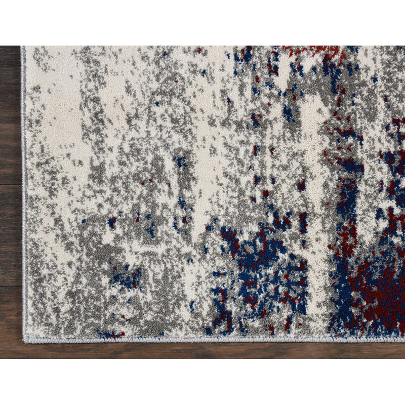 Heffernan Abstract Ivory/Blue/Red Rug, Rectangle 5'3" x 7'3"