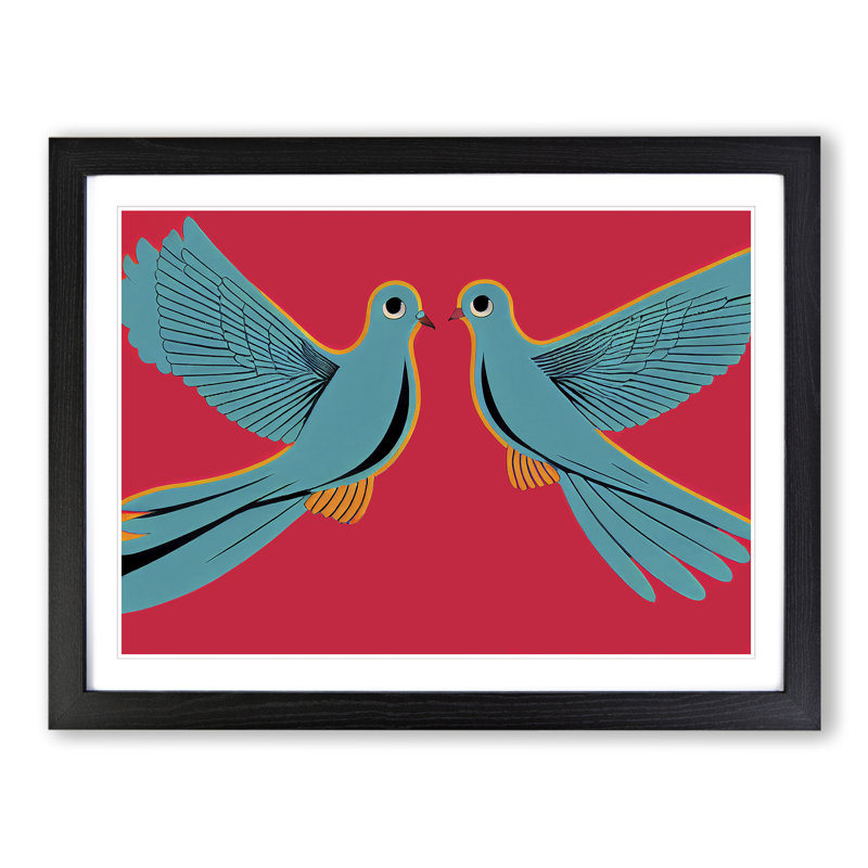 Artsy Dove Birds - Single Picture Frame Print, Black, 46cm H x 64cm W