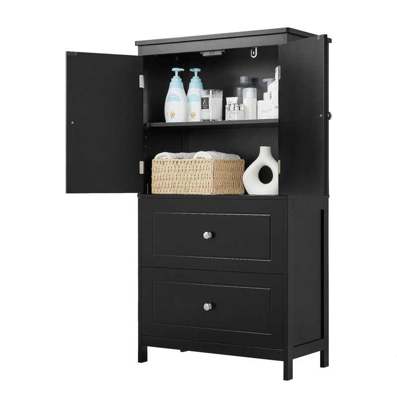 Armoire de rangement pour salle de bain, armoire avec tablette réglable et deux tiroirs, armoire de salle de bain pour salle de bain organisée