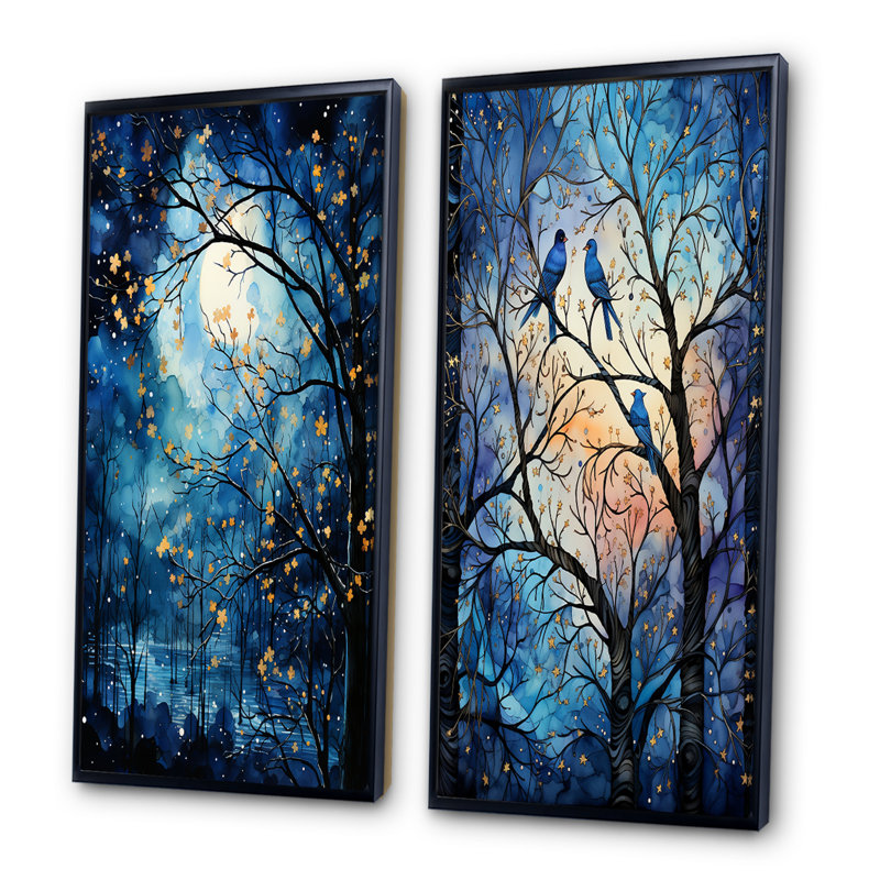«Tree Moonlit Silhouette», 2 pièces, Cadre noir, H 32 po x l 32 po