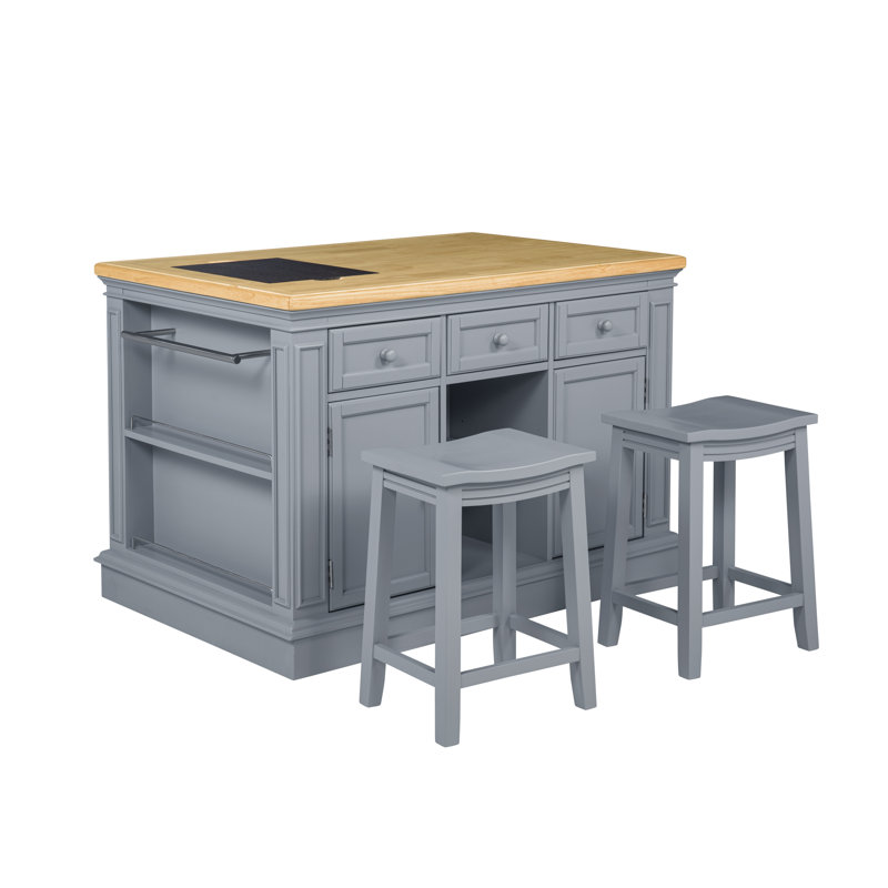 Îlot de cuisine avec 2 tabourets Posie, Gris