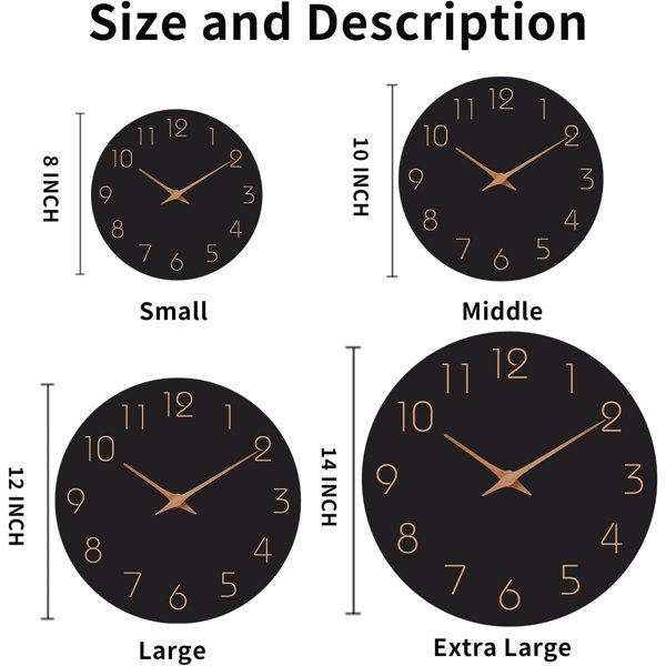 George Oliver Wall Clock 14 Inch Battery Operated Silent Non Ticking ...