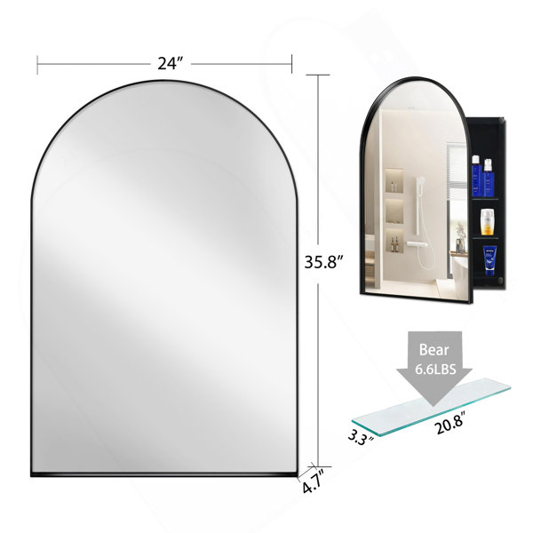 Latitude Run® 24X36 Inch Arched Recessed Medicine Cabinet, Metal Framed ...