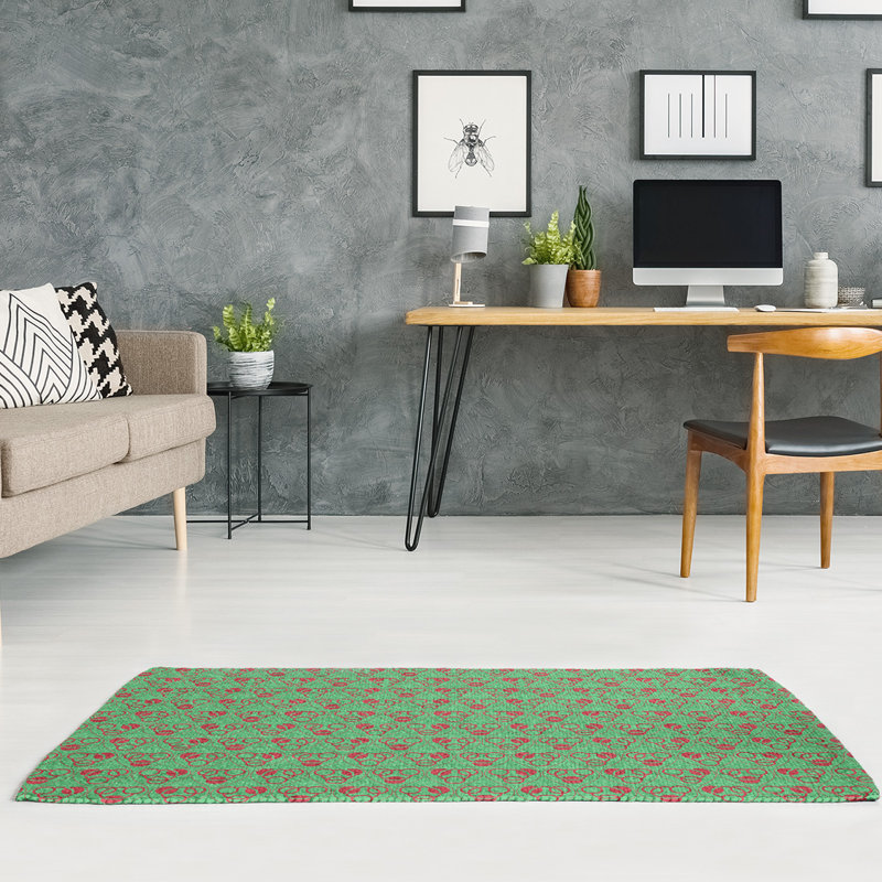 Tapis vert/rouge fait main, Rectangle 5 pi x 7 pi