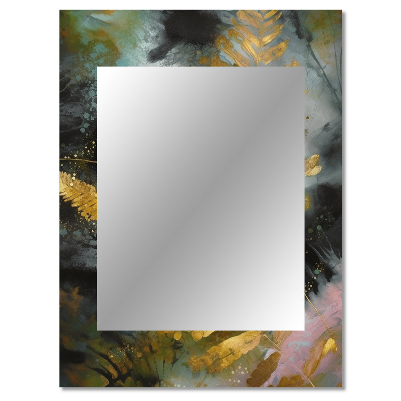 Gold Fern Whispers - Ferns Decorative Wall Mirror, Modern Mirror, Printed Metal Art, 40" x 30"