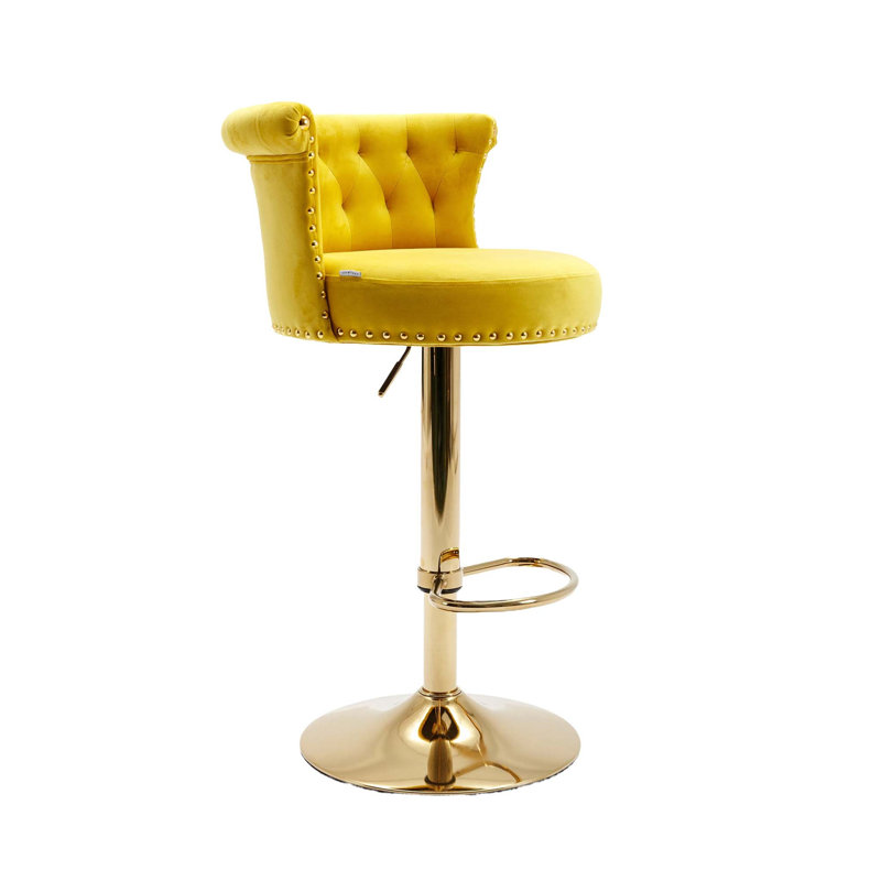 Chaise de bar en velours de luxe avec rotation à 360 ° et hauteur réglable, Jaune