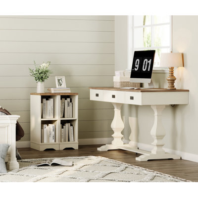 Bureau à domicile de 60 pouces de style rétro avec 2 tables de bout avec tablettes ouvertes