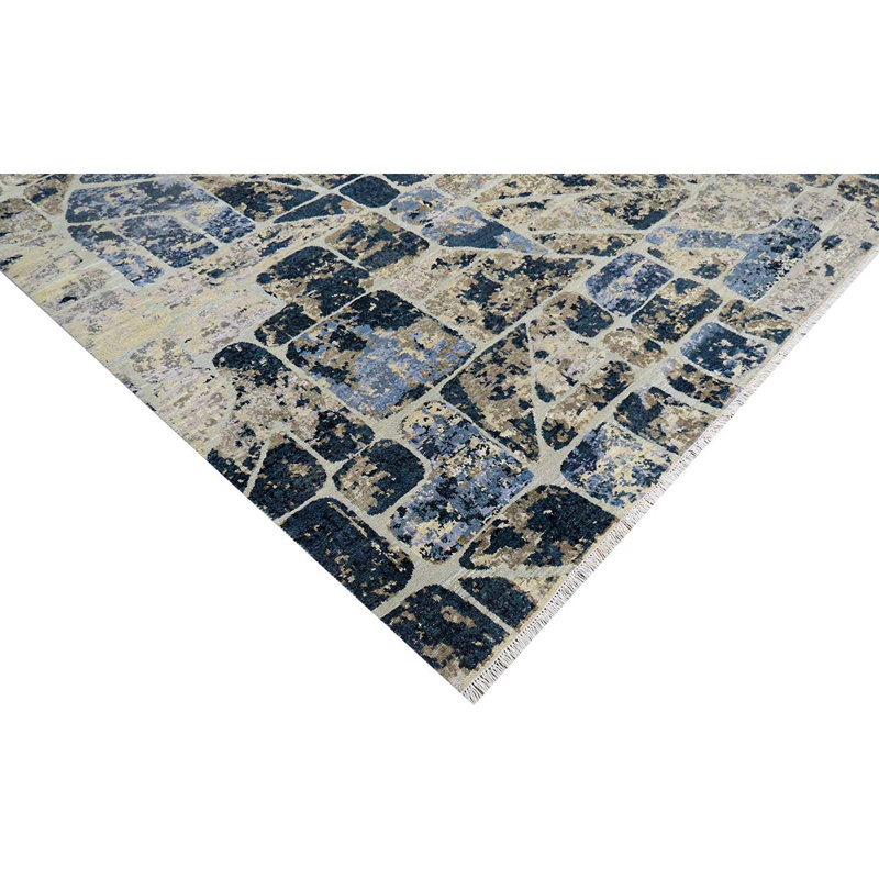 Hand Knotted Patchwork Area Rug, Rectangle 9' x 12'
