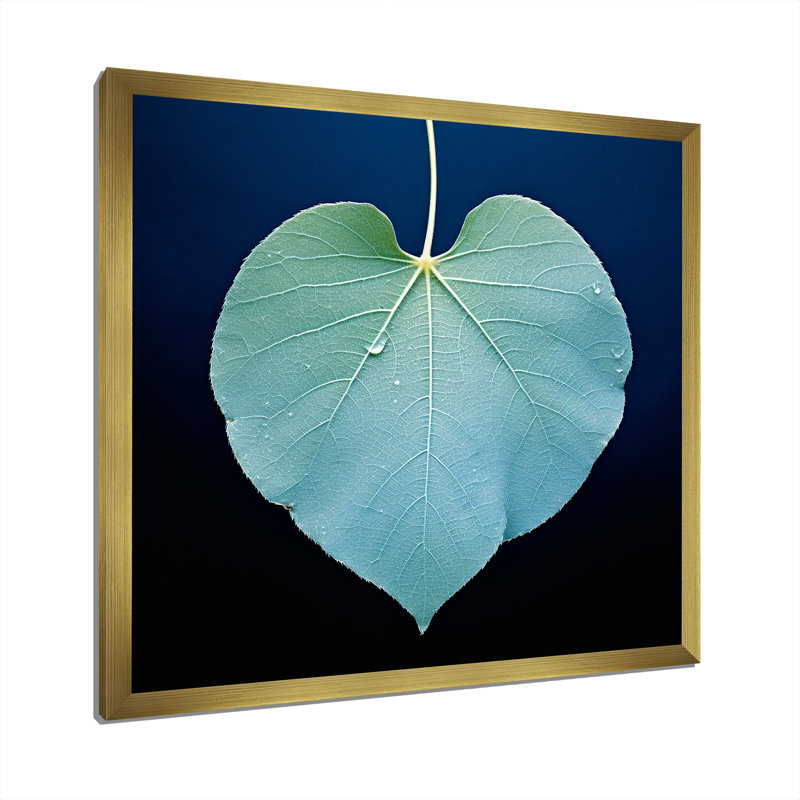 Impressions de feuilles subtiles bleu sarcelle tendresse II, Cadre doré simple, H 30 po x l 30 po x P 1 po