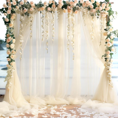 Tulle Backdrop Curtain 10ft x 10ft for Wedding Arch Decor, Sheer Voile Fabric for Baby Shower Bridal Shower, Birthday Party Photo Booth Backdrop, 2 Panels 5x10ft Photography Background