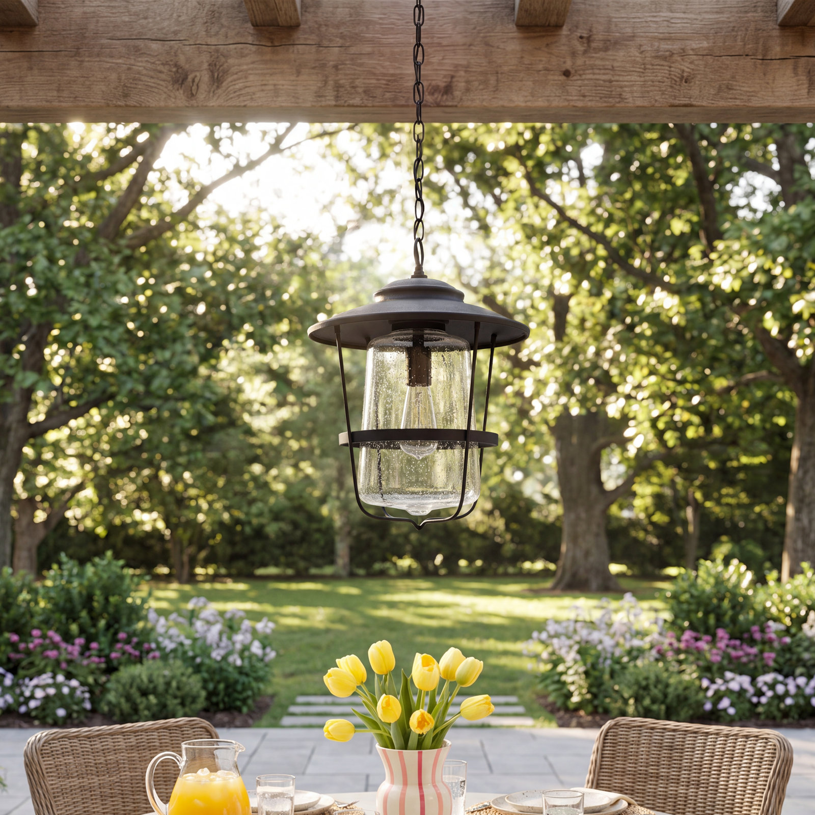 Tyler Seeded Outdoor Hanging Lantern, Black