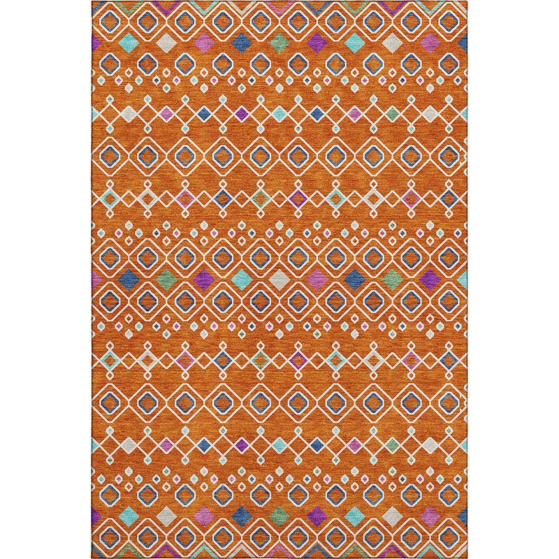 Premium Machine Washable Prisco Orange Rug, Rectangle 10' x 14'